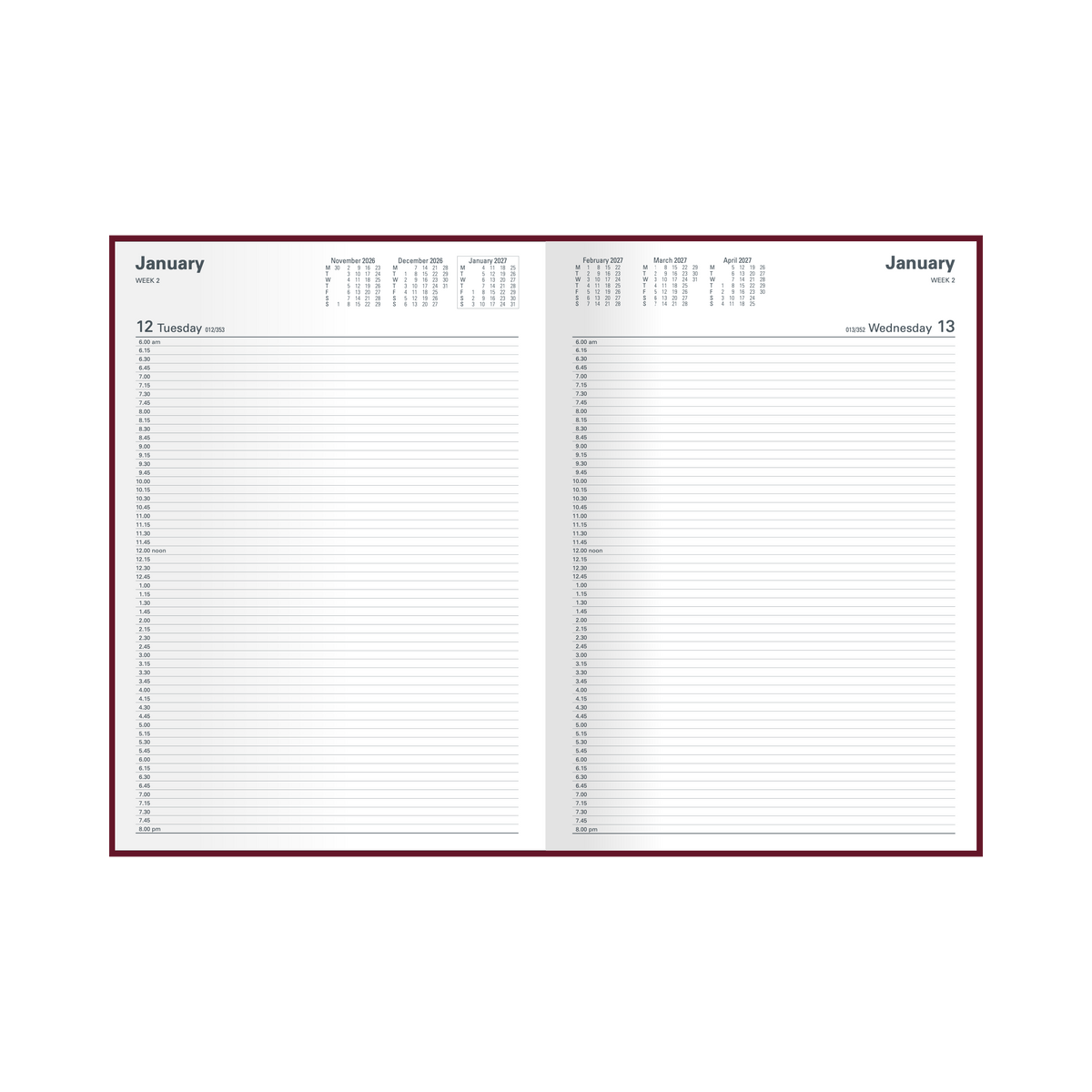 2027 Calendar Year Diary/Planner - 12 Month A4 Day to Page, 15 mins - Hard Cover - Collins Appointment Range - Early Edition