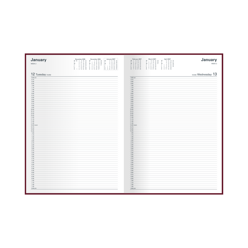 2027 Calendar Year Diary/Planner - 12 Month A4 Day to Page, 15 mins - Hard Cover - Collins Appointment Range - Early Edition