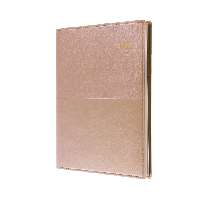 2027 Calendar Year Diary/Planner - 12 Month A4 Day to Page - Soft PU Cover in Rose Gold - Collins Vanessa Range