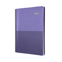 2027 Calendar Year Diary/Planner - 12 Month A4 Day to Page - Soft PU Cover in Purple - Collins Vanessa Range