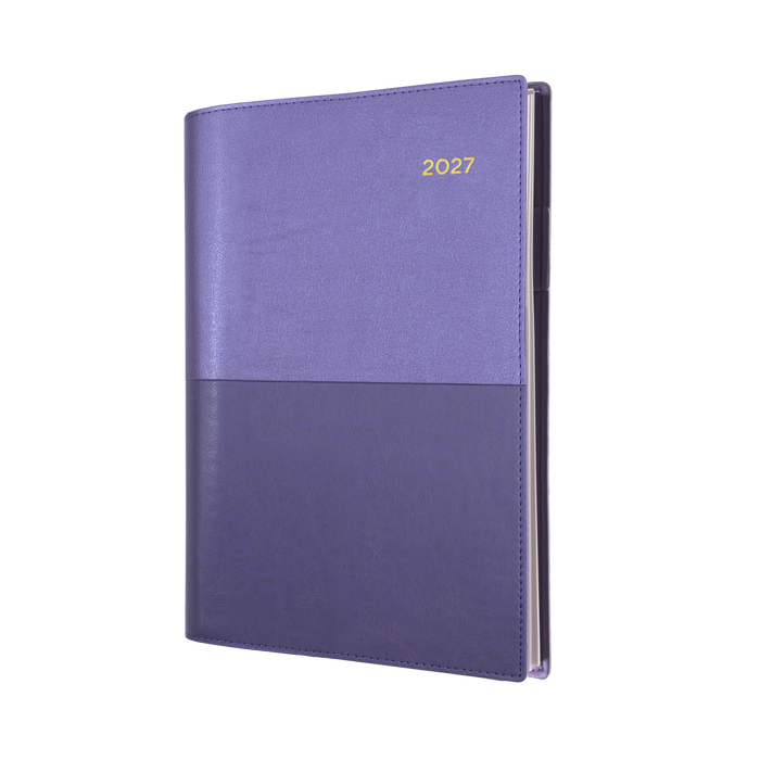2027 Calendar Year Diary/Planner - 12 Month A4 Day to Page - Soft PU Cover in Purple - Collins Vanessa Range