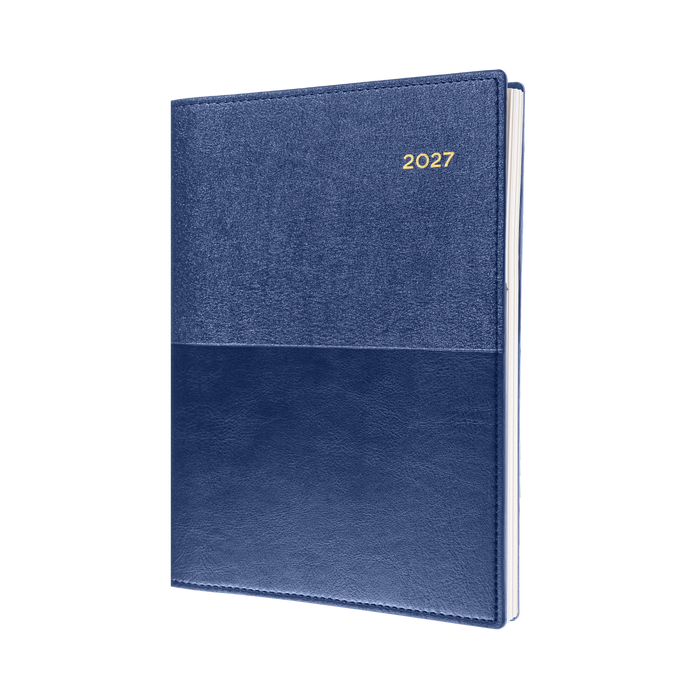 2027 Calendar Year Diary/Planner - 12 Month A4 Day to Page - Soft PU Cover in Blue - Collins Vanessa Range