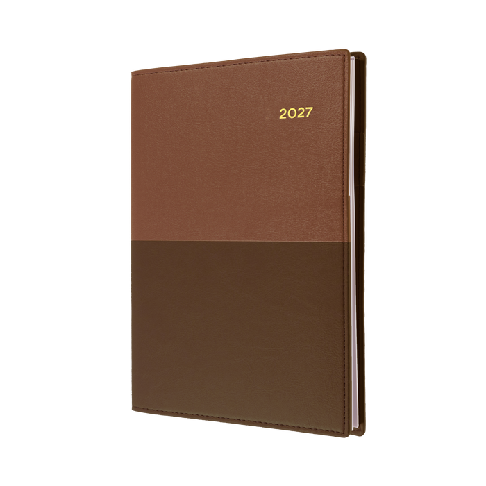2027 Calendar Year Diary/Planner - 12 Month A4 Day to Page - Soft PU Cover in Tan - Collins Vanessa Range