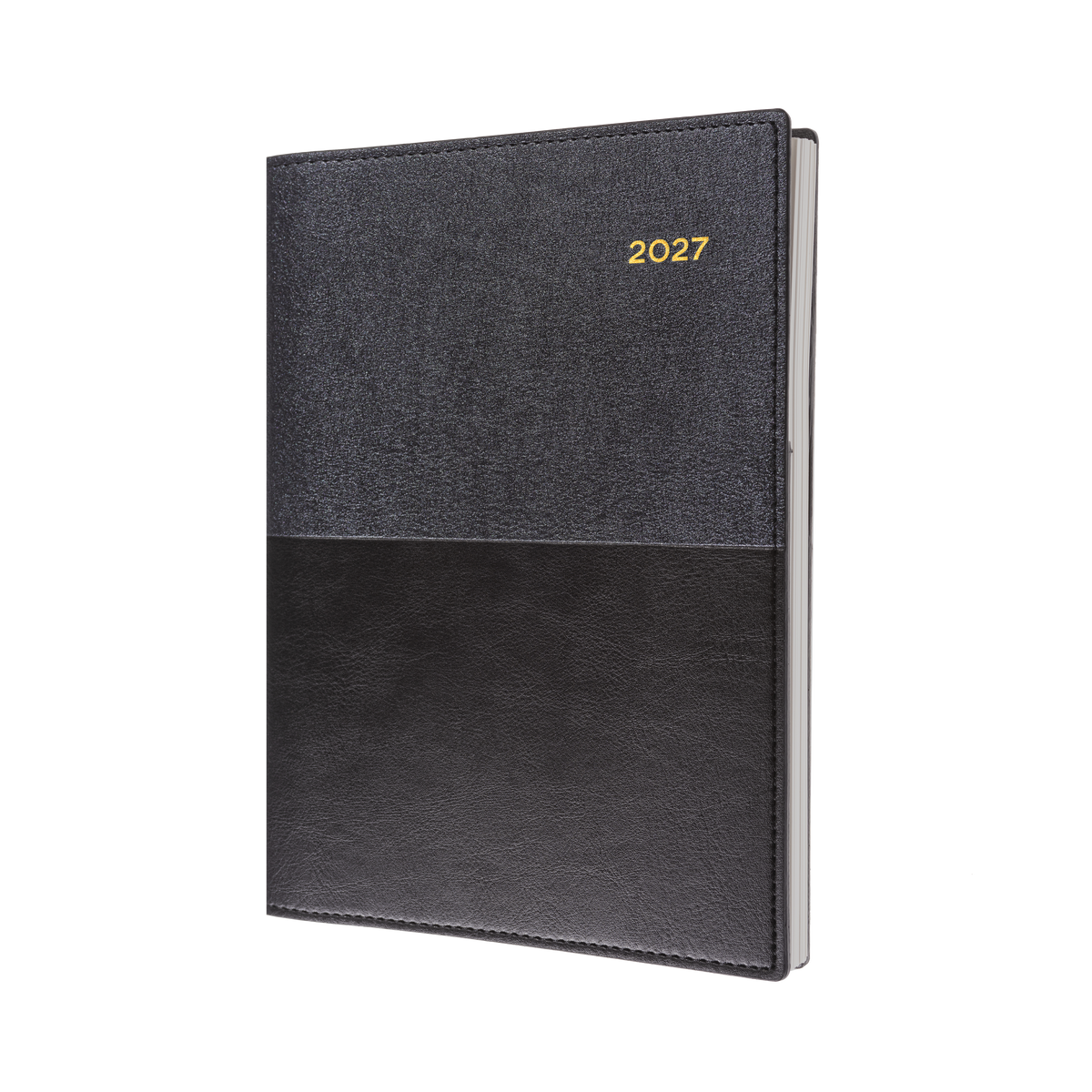 2027 Calendar Year Diary/Planner - 12 Month A4 Day to Page - Soft PU Cover in Black - Collins Vanessa Range
