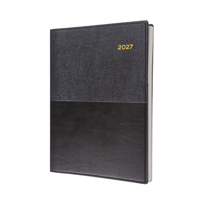 2027 Calendar Year Diary/Planner - 12 Month A4 Day to Page - Soft PU Cover in Black - Collins Vanessa Range