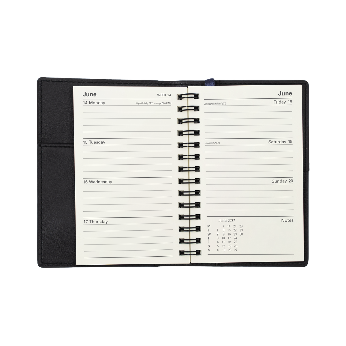 2027 Calendar Year Diary/Planner - 12 Month B7R Week to View - Soft PU Cover - Collins Vanessa Range