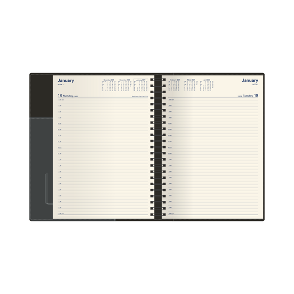 2027 Calendar Year Diary/Planner - 12 Month A4 Day to Page - PU Padded Cover - Collins Associate II Range