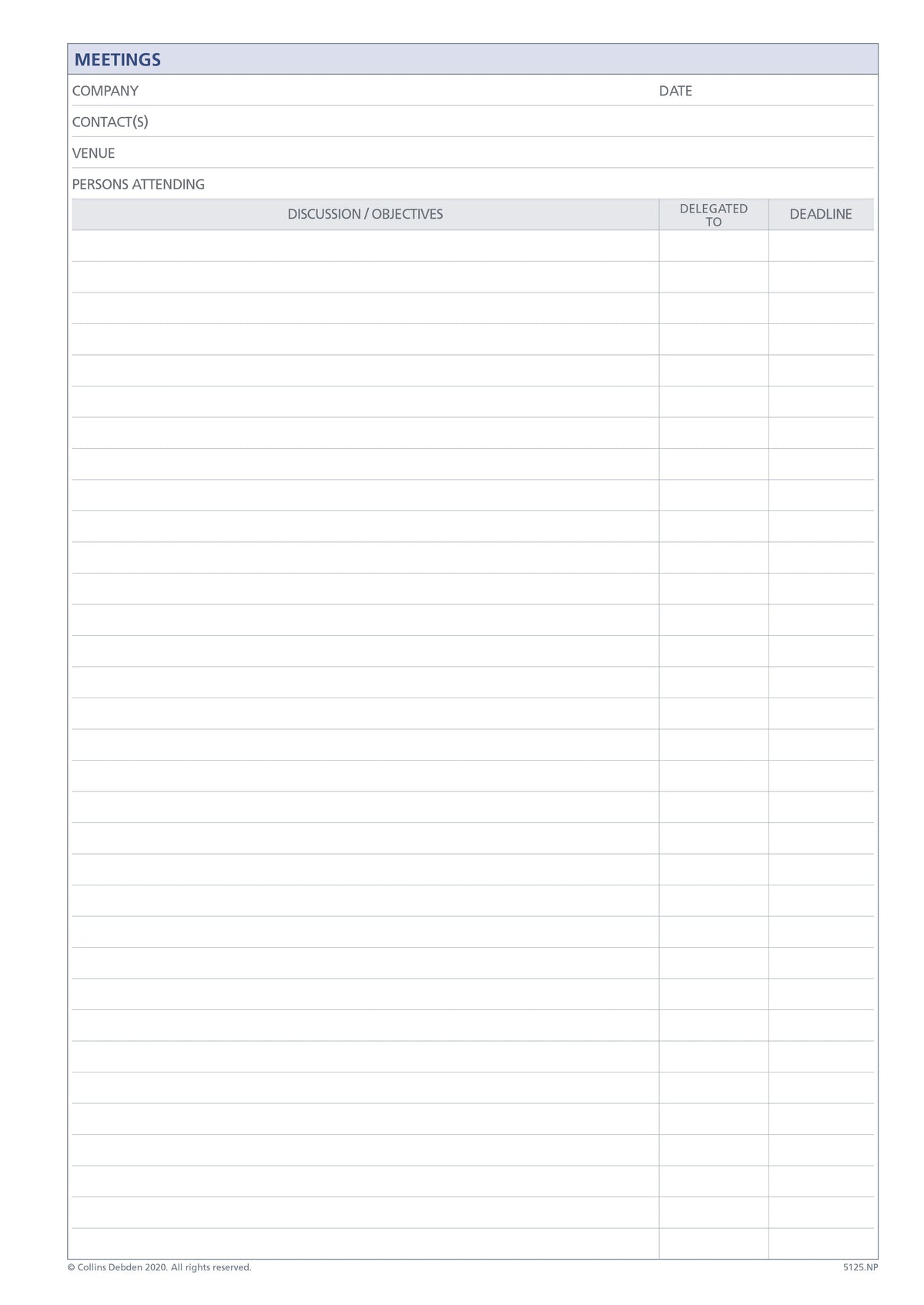 Debden Compendium Refill -  Meetings Writing Pad