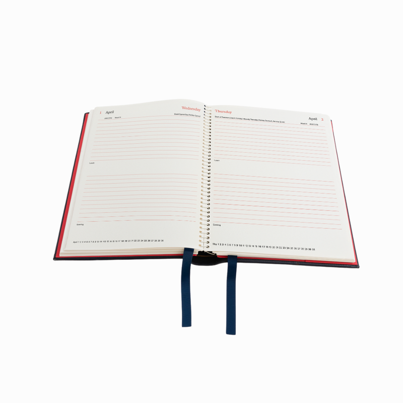2027 Calendar Year Diary/Planner - 14 Month Quarto Day to Page - Leather Hard Cover in Navy - Collins The Economist Range