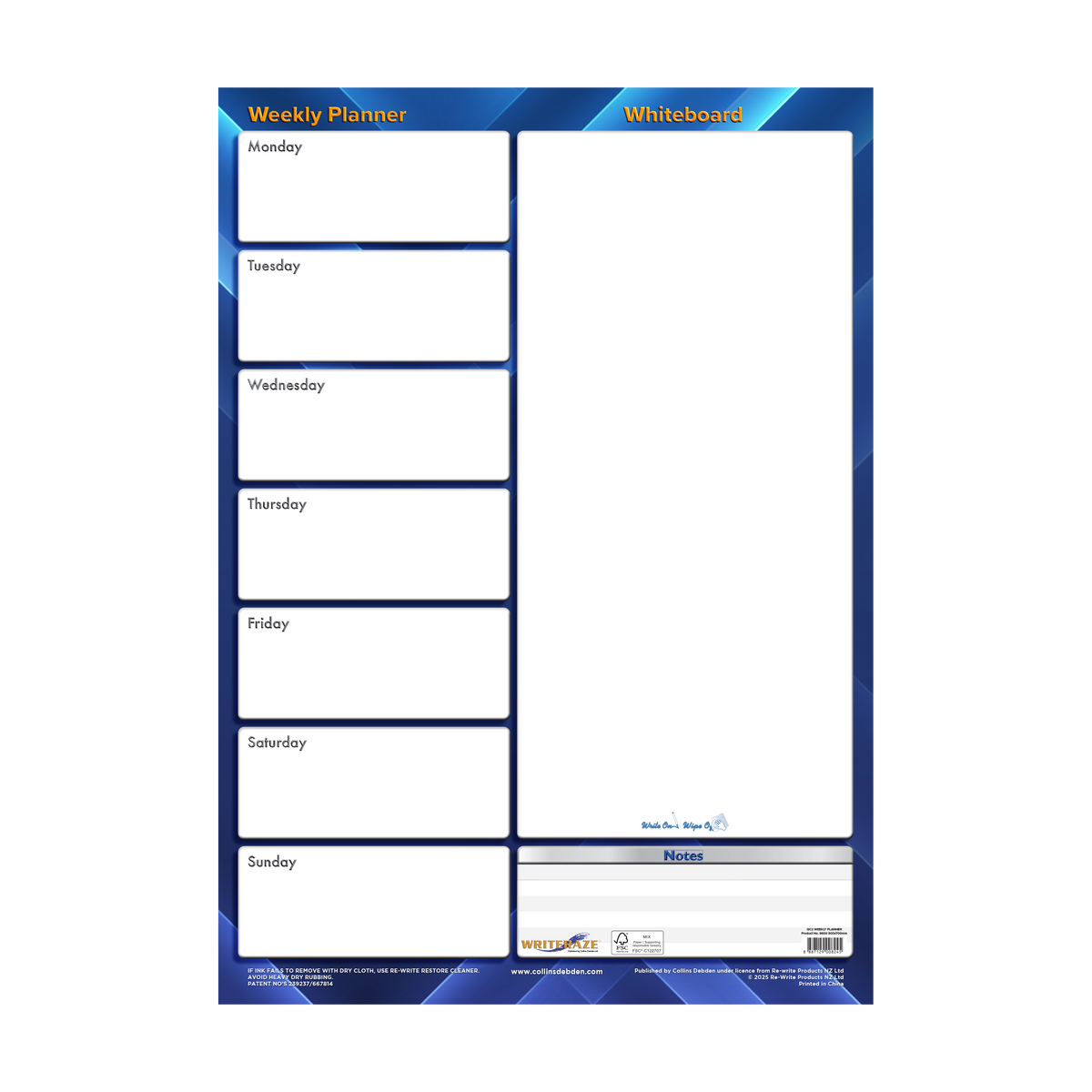 Collins - Writeraze Perpetual Week to View Wall Planner (500 x 700mm)