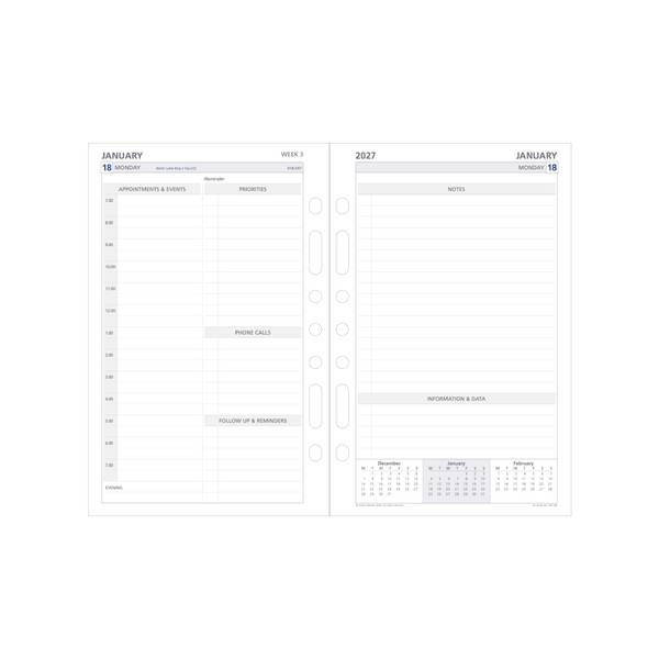 2027 Calendar Year Diary/Planner - 12 Month Desk 2 Days to a Page - Refill - Collins Day Planners Range