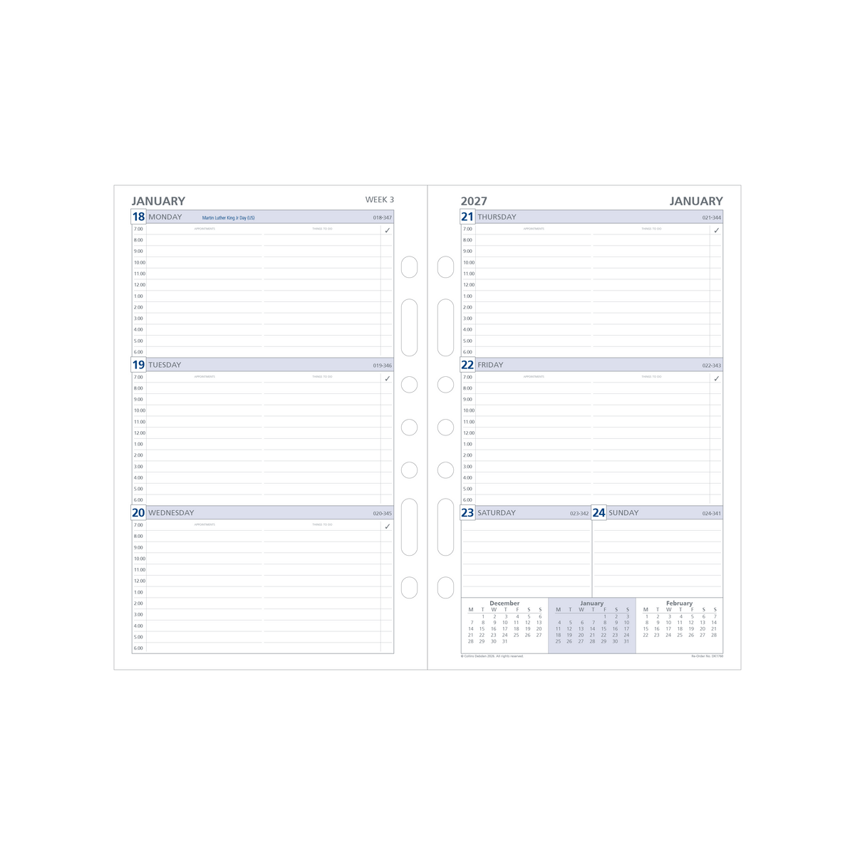 2026-2027 Financial Year Diary/Planner - 12 Month Desk Week to View Refill - Debden Day Planner Range