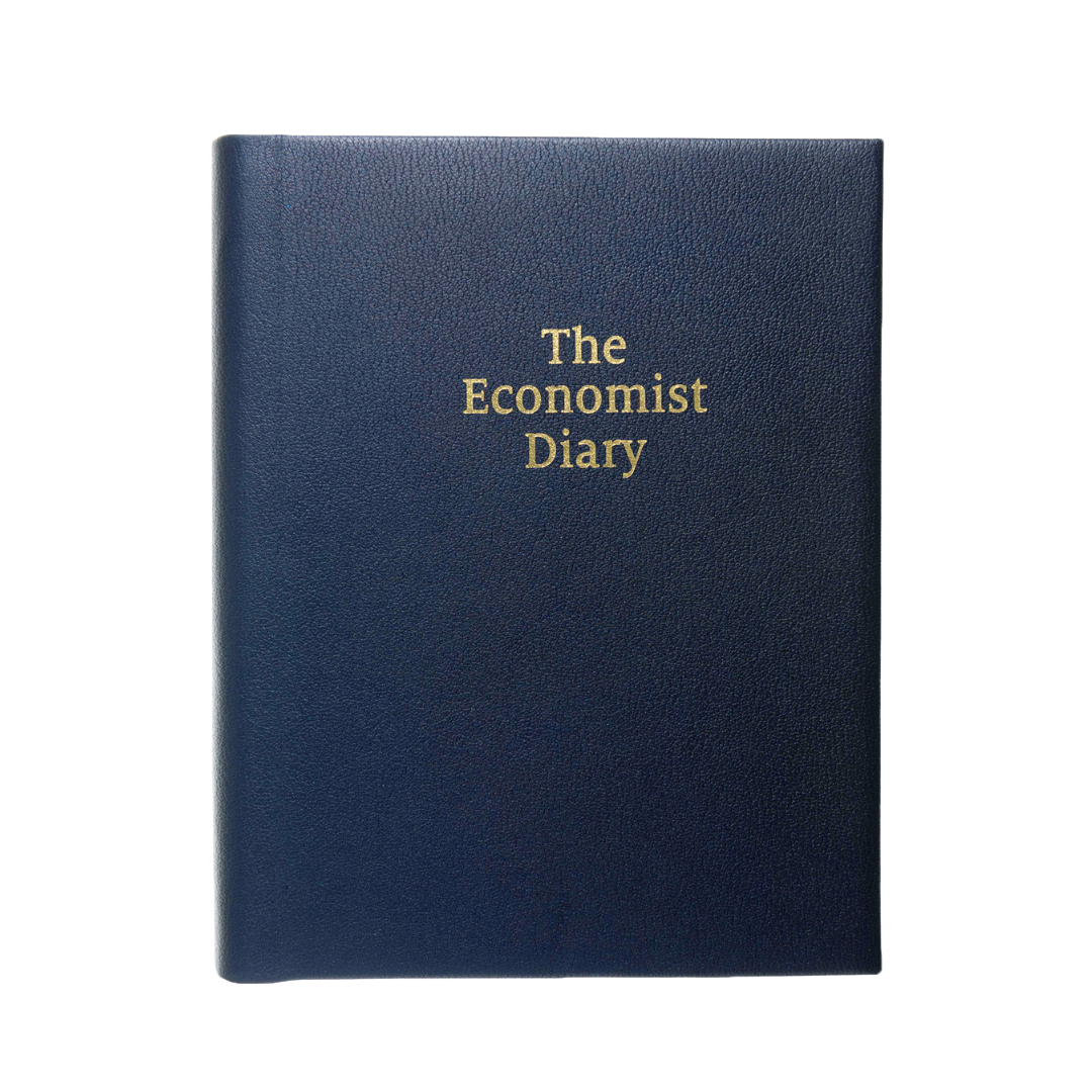 2027 Calendar Year Diary/Planner - 14 Month Quarto Day to Page - Leather Hard Cover in Navy - Collins The Economist Range