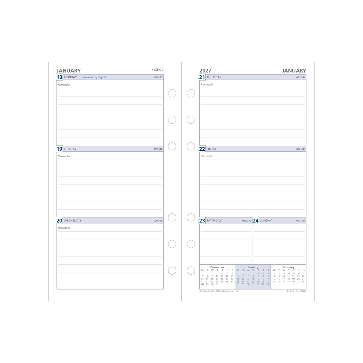 2026 -2027 Financial Year Diary/Planner - 12 Month Personal Week to View Refill - Debden Day Planner Range