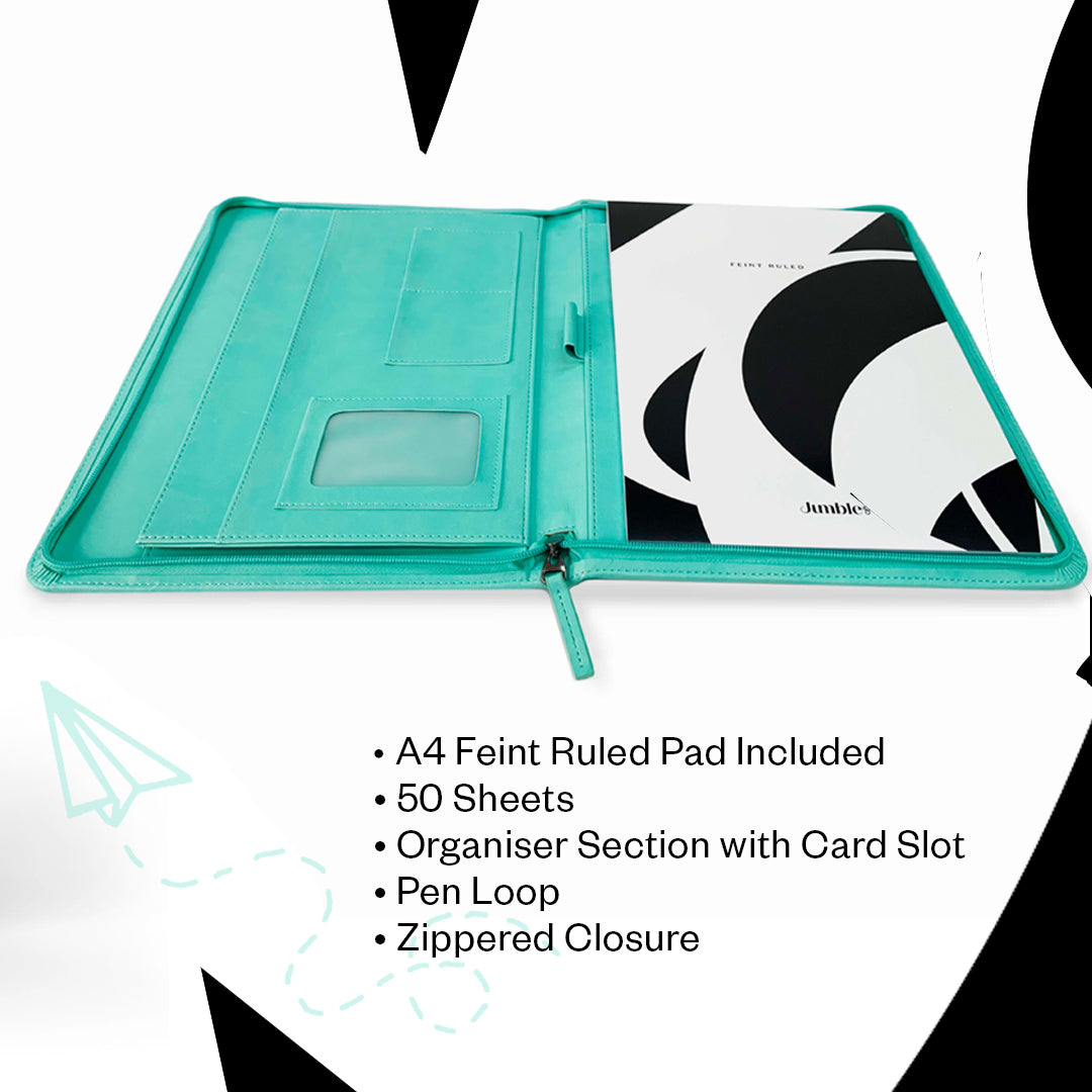 Jumble & Co. Intentus Organiser A4 PU Leather-Like Folder with Ruled Refill Pad - Clean Slate Black